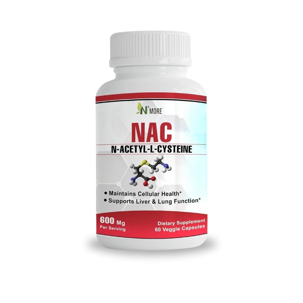 N 'More N- Acetyl- Cysteina (NAC) 600Mg 60 Kapsułki Veggie Non-GMO, Gluten Free