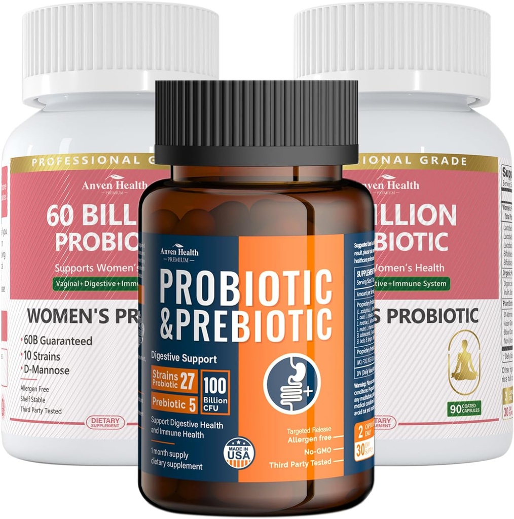 Gut Health Support Bundle: 2 Butelki Probiotyki Kobiet + 1 Butelka Probiotyki Uniwersalnej - Żywność, Urynalne i Immune Health for Men & Women