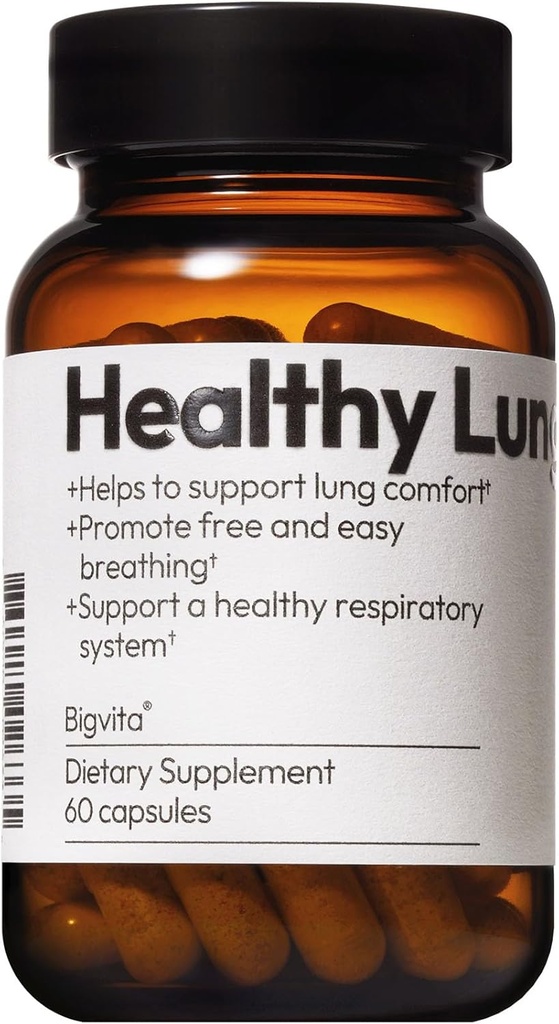 BIGVITA Lung Health Wegan Gluten Darmowy suplement diety Lung Supplement for Lung Detox & Cleanse, oddechowe wsparcie immunologiczne & Clear Mucus & Relieve Cough, 60 kapsułki