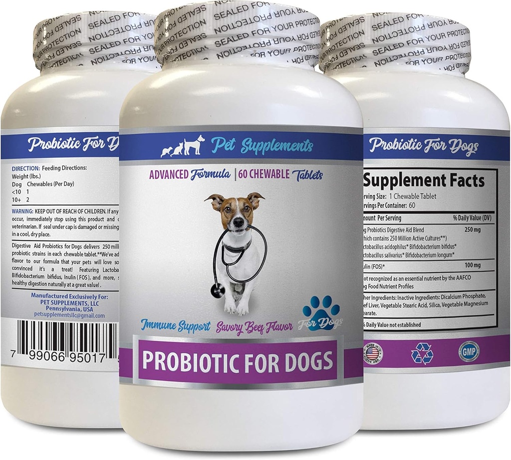 Digestive Defense for Dogs - PROBIOTICS for Dogs - Healthy Gut - Stop Gas Diarrhea and Bad Breath - Digestive Boost - Dog probiotics chewables Organic - 1 Bottle (60 Treats)