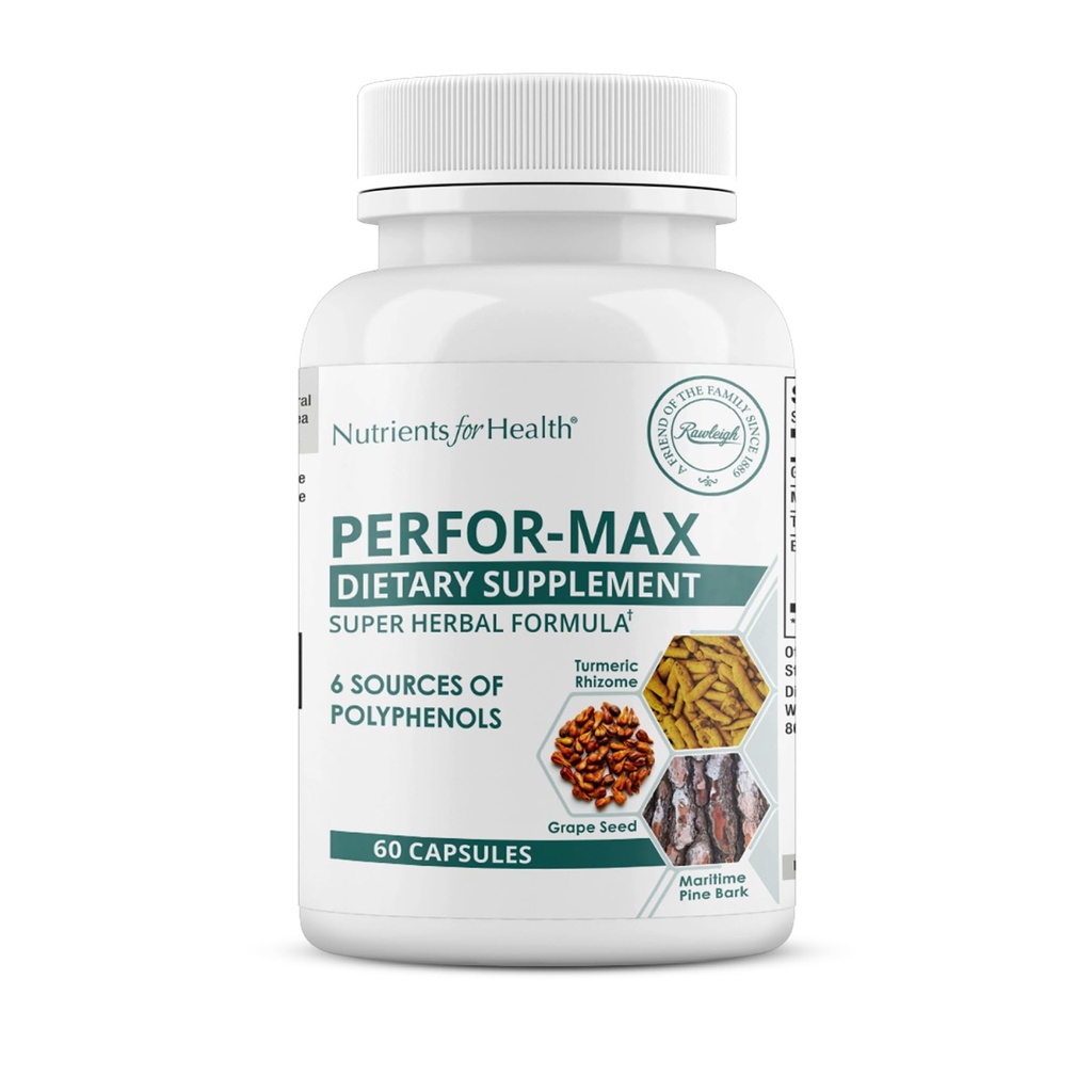 Rawleigh Perfor- Max 60 Kapsułki: Herbal Supplement with 6 Sources of Polyphenols like Grape Seed, Pine Bark, Turmeric, Green Tea, Hawthorn & Rosemary Extracts for Heart Health & Immunity, Gluten Free