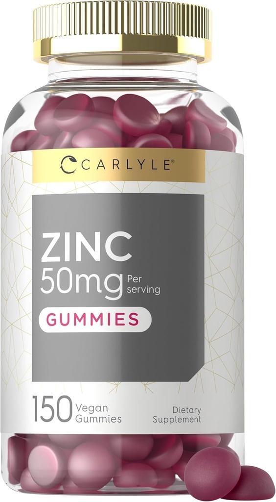 Carlyle Zinc 50mg Gummies | 150 Count | Vegan, Non-GMO and Gluten Free Formula | Zinc Citrate Dietary Supplement