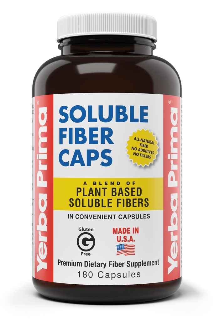 Yerba Prima Rozpuszczalne Kapsułki Fiber, 180- Hrabia - Natural Dietary Supplement Formuła, Non-GMO, Gluten Free