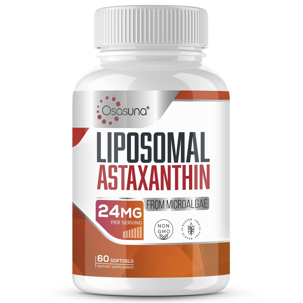 Liposomal Astaxanthin Supplement 24 MG, Maximum Absorption, Antioksydant Stronger Than VIT C, Non-GMO & Gluten Free - 60 Softgels (2 miesiące dostaw)