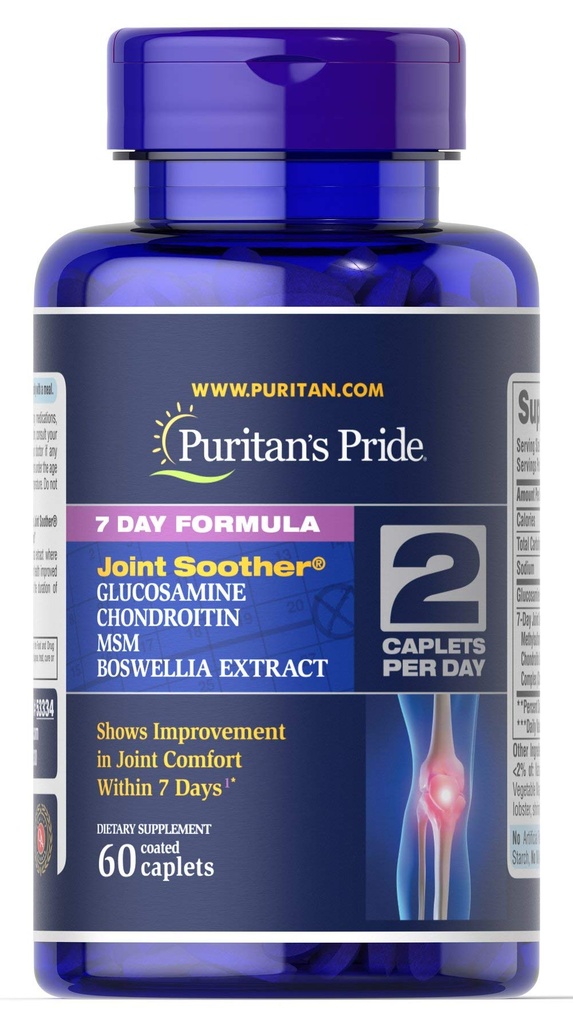Puritan 's Pride 7 Day Formula Joint Soother Glucozamina, Chondroitin, MSM & Boswellia- 60 Caplets