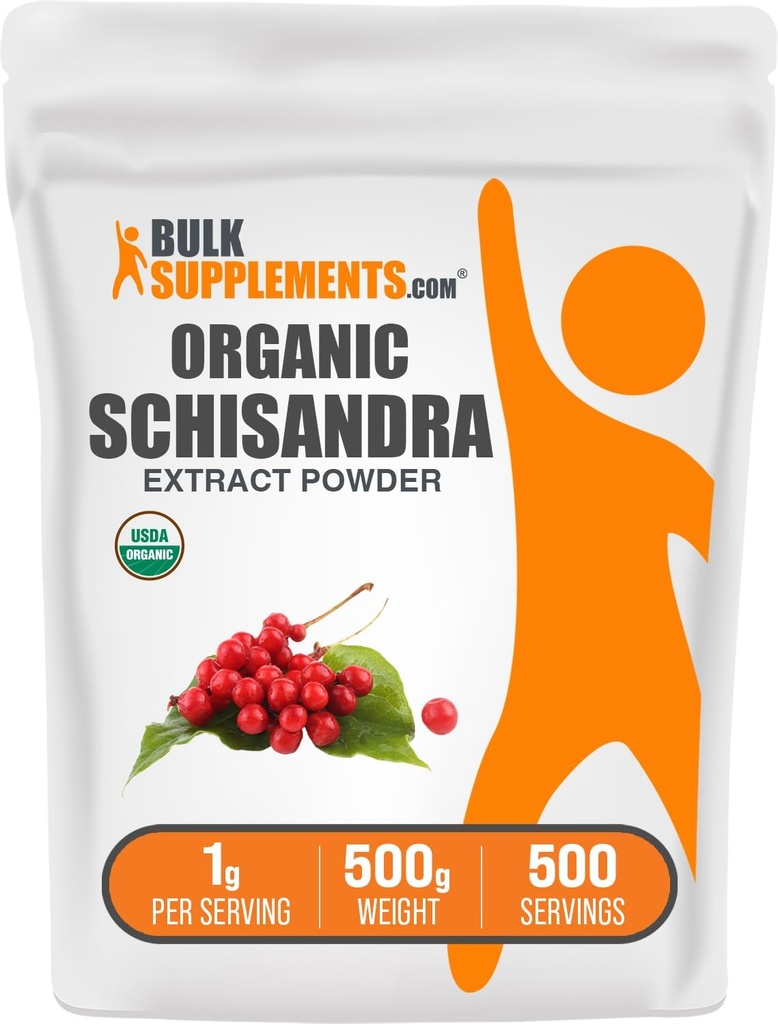 BulkSupplements.com Organic Schisandra Extract Powder - Schisandra Supplement, z Schisandra Berries, Herbal Supplement - Gluten Free - 1 g na Serving, 500 g (1.1 lbs) (Opakowanie 1)