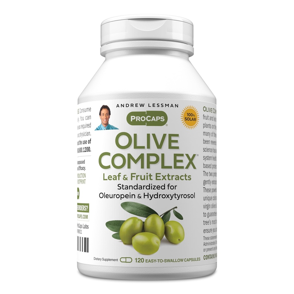 ANDREW Lessman Olive Complex - 120 Kapsułek - Ekstrakty liści i owoców. Standaryzowane dla oleuropeiny i hydroksytyrozolu w celu wspierania układu sercowo- naczyniowego i immunologicznego. Małe kapsułki łatwe do połknięcia