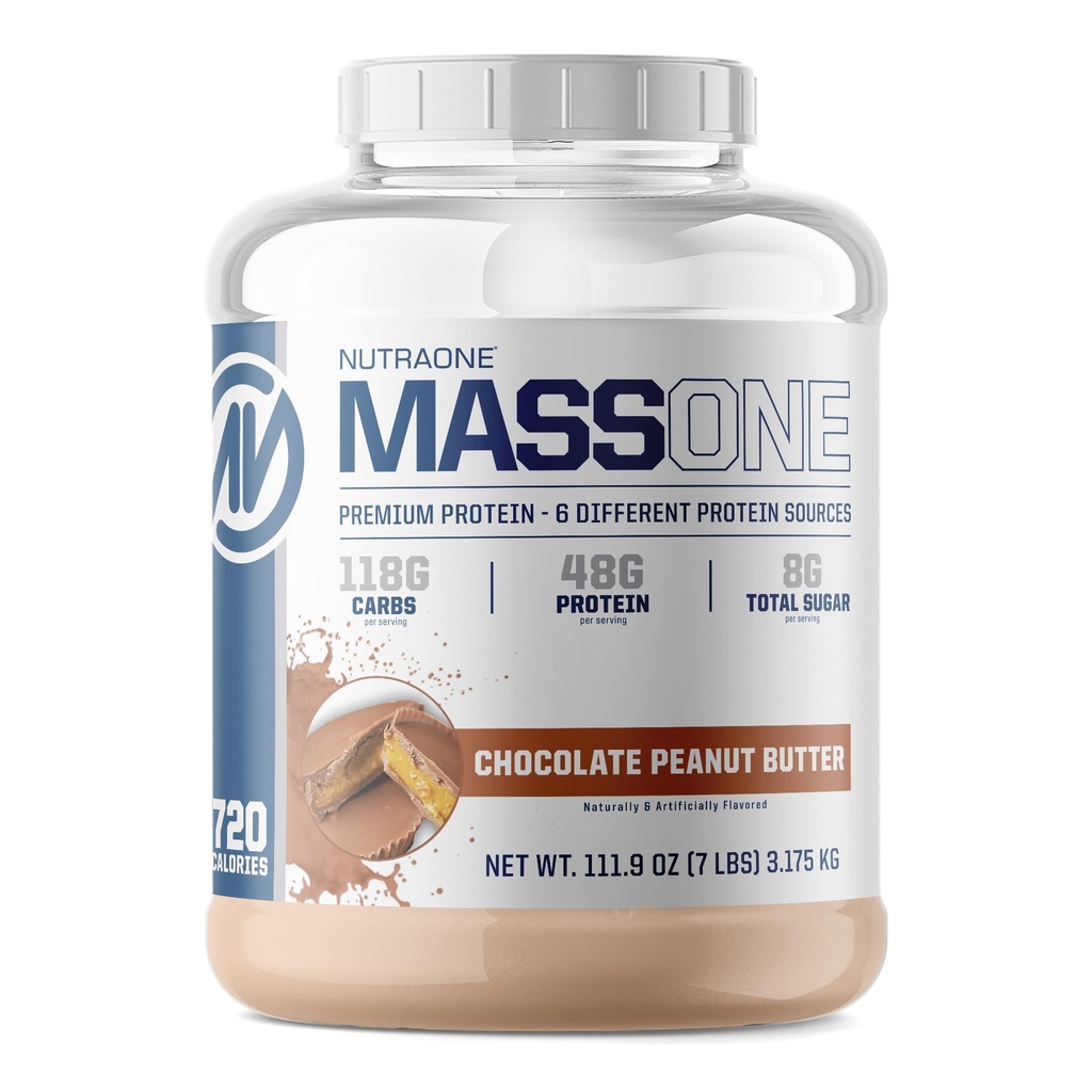 Nutraone Massone Mass Gainer Protein Powder Gain Mass Protein Meal Replacement (Czekoladowe masło orzechowe - 7 funtów)