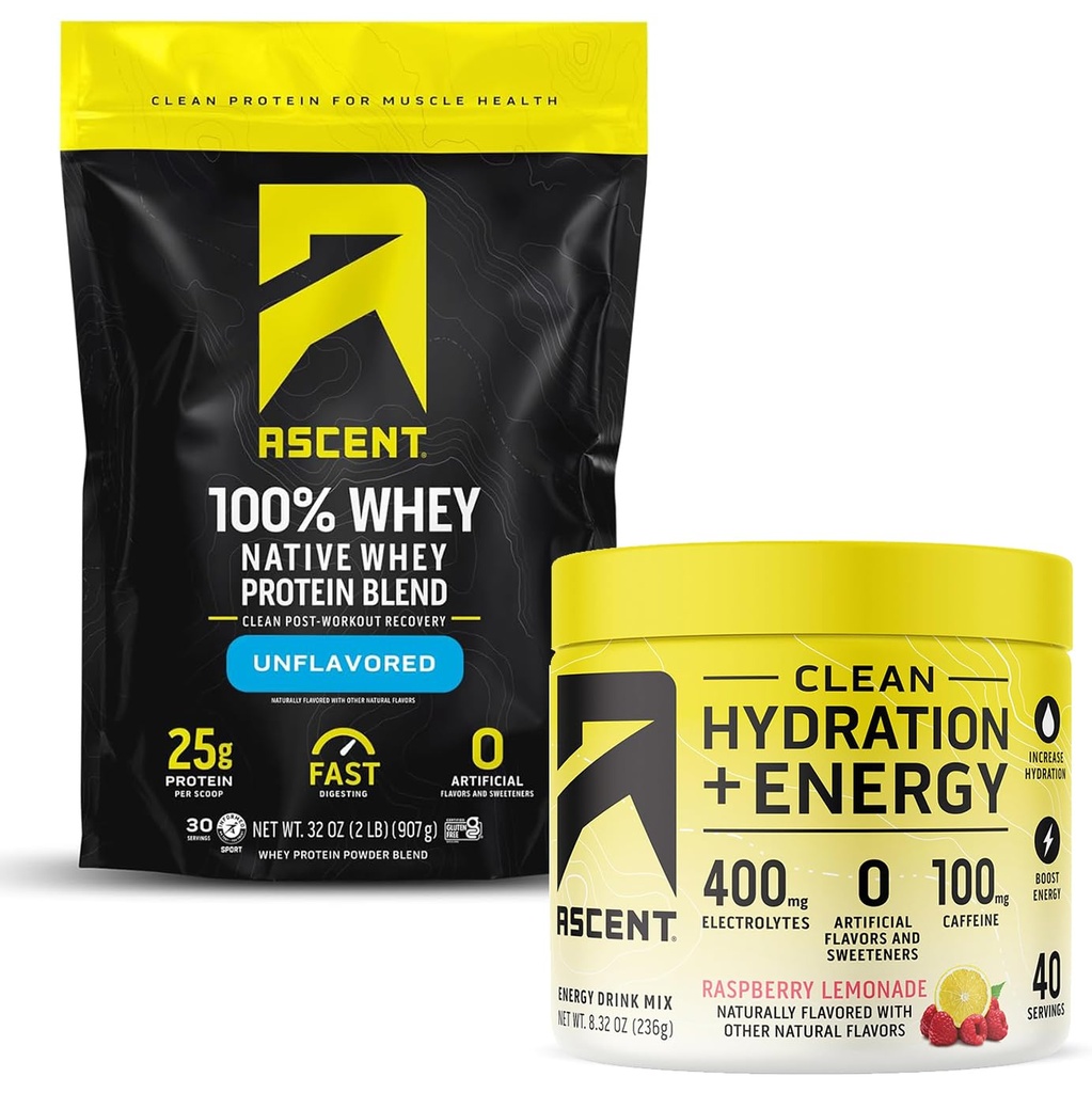 Aspect 100% Proszek białkowy serwatki, Niearomatyzowany 2 lb & Nawodnienie + Energia Elektrolity, Lemoniada malinowa 40 Służenie