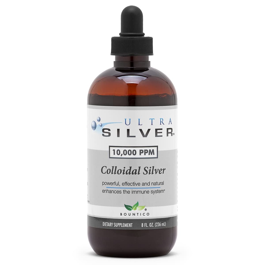 Ultra Silver ® Colloidalne srebro 124; 10 000 PPM, 8 Oz (236ml) 124; Statki jako (2) 4 Ounce Butelki szklane 124; Suplement mineralny 124; Prawdziwe srebro koloidalne - z Dropper