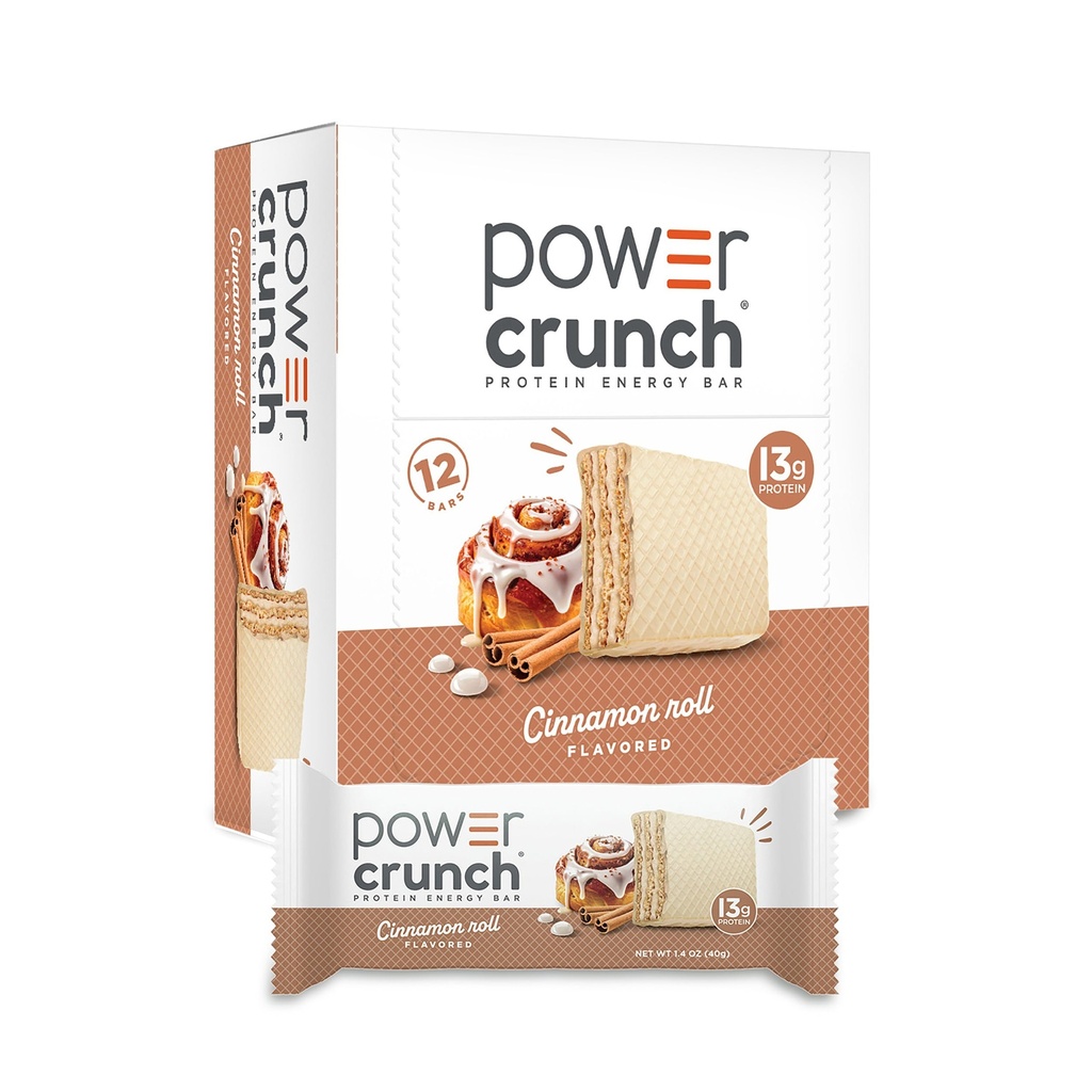 Power Crunch Protein Bary Wafer, Wysokie proteiny przekąski z pysznym smakiem, Cynamon Roll, 1.4 unce (12 Count)