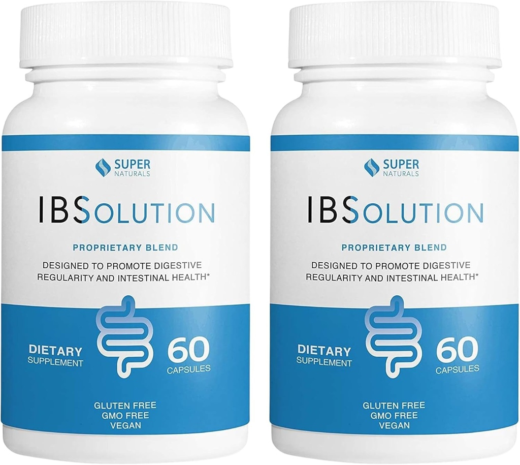 IBSolution - Digestive Health Supplement, Gaz, Bloating, Biegunka, Zaparcia Relief, Ból brzucha, Z Psyllium, Promowanie Regularności, Wspiera Gut Health, Made in USA - 60 Kapsułki wegańskie, 2-Pack