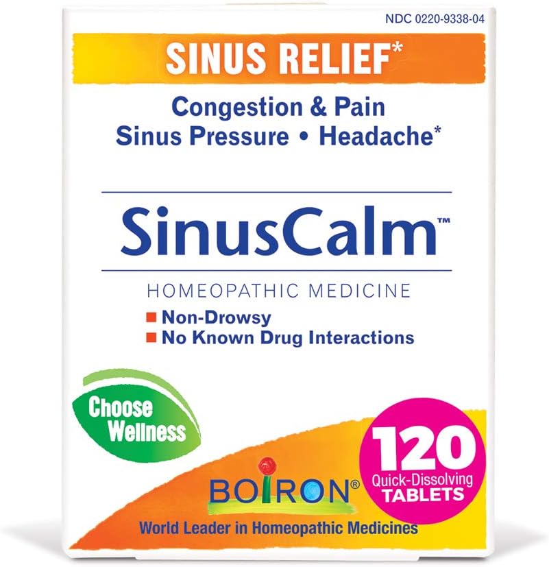 Boiron SinusCalm Tablets for Sinus Pain Relief, Runny Nose, Zatory, Ciśnienie zatokowe, Ból głowy - 120 Liczba (Opakowanie po 2)
