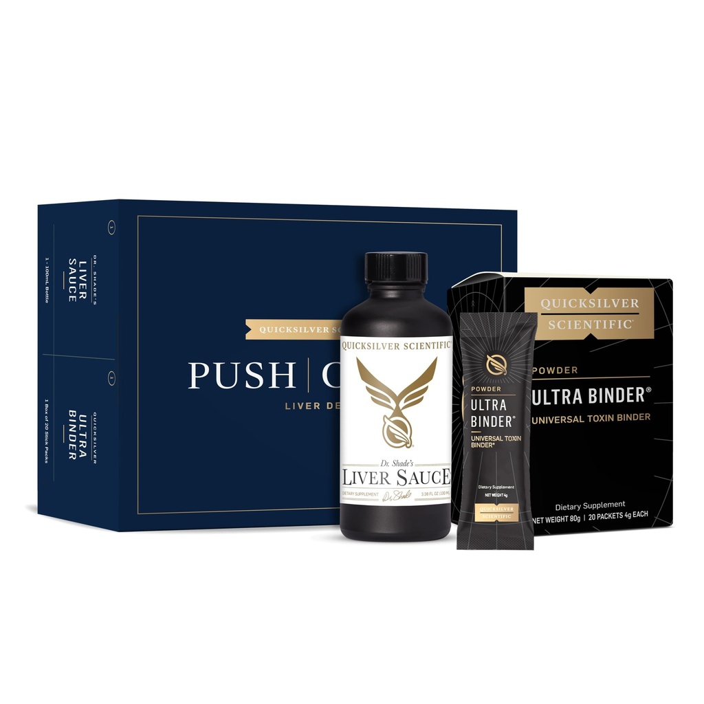 Quicksilver Scientific PushCatch Liver Detox Cleanse - 2 Zestaw kawałek z Ultra Binder (Pakiety) i Sos Wątroba (Suplement do Podtrzymania Wątroby z ekstraktem Thistle mleka) do wsparcia GI Detox & Toxin wiązania