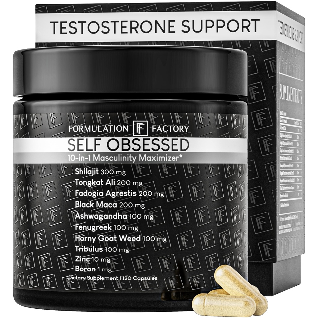Fabryka Formulacji Self Obsessed 10 in 1 Masculity Maximizer Supplement, Shilajit for Men, Tongkat Ali, Ashwaganda, Fenugreek Muscle Growth, Energy, Drive, Siła, Odzysk 2 Miesiąc (Pack of 1)
