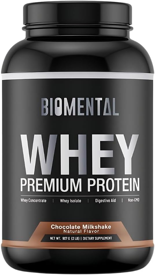 Biomental Chocolate Whey Protein Powder - Rich Flavor for Muscle Growth & Recovery - Premium Fitness Nutrition Supplement - Zero Artificial Flavors & Sweeteners - Protein Supplement 2 Pounds