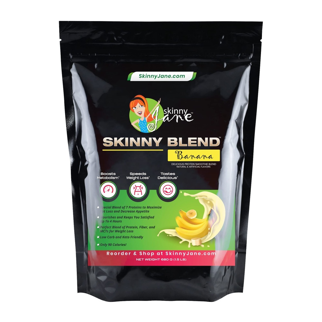 Skinny Blend- Najlepszy degustacyjny wysokobiałkowy shake dla kobiet - Niskie węglowodany & Keto Przyjazna do posiłków wymiana - Zadowolony głód i boost energii - Pyszne Smoothie Flavor - 30 Shakes - Banana