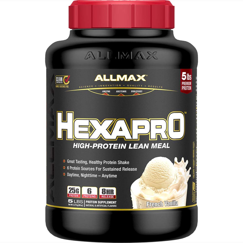 ALLMAX Nutrition HEXAPRO, French Vanilla - 5 lb - 25 Grams of Protein Per Serving - 8- Hour Trwała Release - Zero Cukier - 52 Służenie
