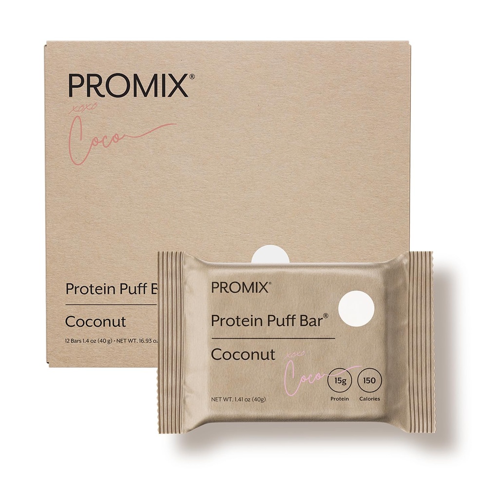 ProMix Nutrition Protein Puff Bars - Kokos - Marszałek chrupiący Treat - Great Tasting & Healthy On The Go Snack - Wysokie białko i niskie kalorie - Free From Gluten, Soy, & Corn - 12 Barów