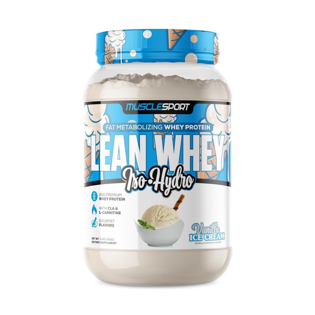 Musclesport Lean Whey Revolution ™ Protein Powder - Izolat białka serwatki - Low Calorie, Low Carb, Low Fat, Incredible Flavors - 25g Protein per Scoop (2LB, Vanilla)