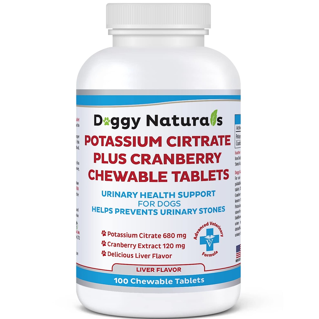 Cytrynian potasu Plus suplement żurawinowy dla psów (100 tabletek) - Urynary Tract Support- Pomaga Deter Formacja kamieni tlenowych wapnia - Deters Bladder & Nerki Kamienie (Made in U.S.A)