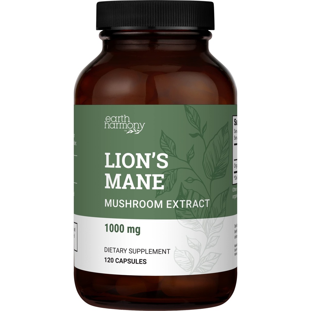Organic Lions Mane Supplement (1000mg), 2- Miesiące dostaw Mushroom Mushroom Mushroom Supplement do wsparcia Focus, Pamięć (120 kapsułki)