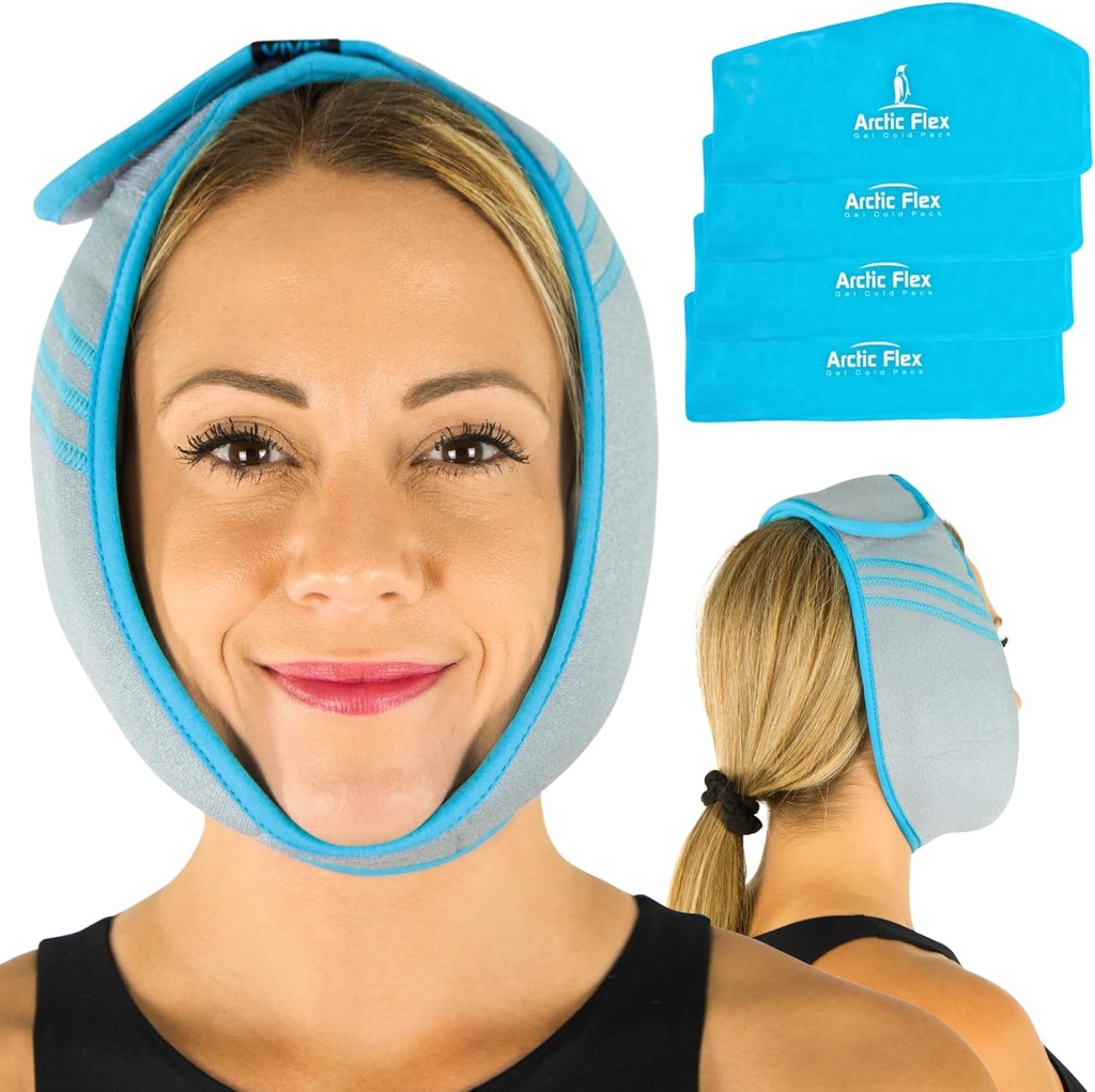 Vive Face Ice Pack Wrap for TMJ Pain Relief and Headpains - Face Ice Pack for Jaw Surgery Recovery, Oral Surgery & Wisdom Teeth Extractions - Ogrzewanie Pad for Head & Chin - Hot & Cold Therapy