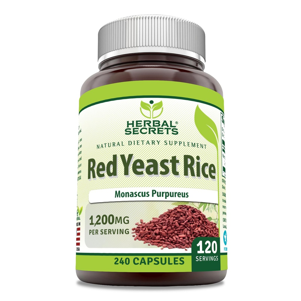 Herbal Secrets Red Yeast Rice 1200 Mg per Serving, 240 Veggie Capsules Supplement Equipment 124; Non-GMO Equipment 124; Gluten Free Equipment 124; Made in USA