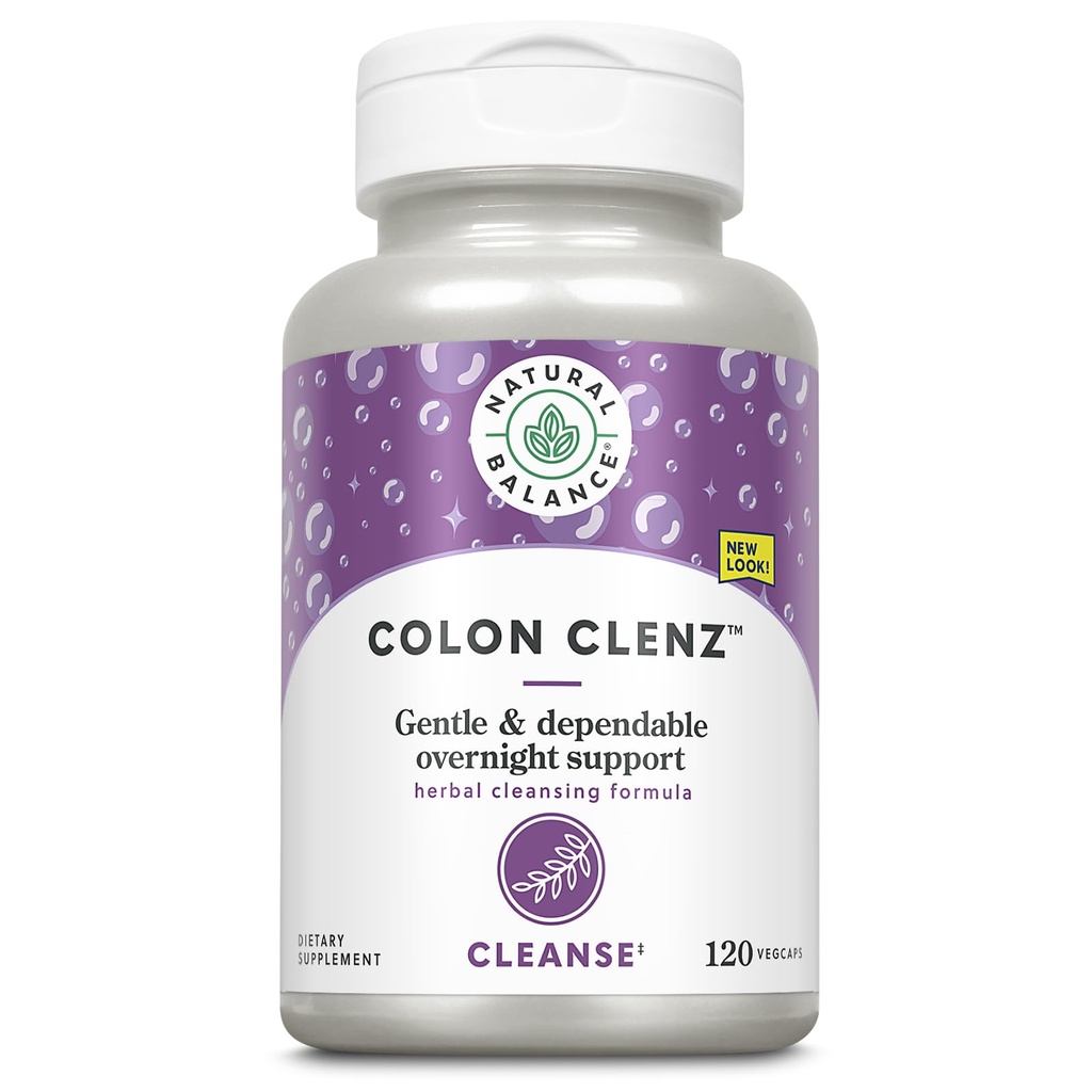 Natural Balance Colon Clenz Ingel124; Herbal Colon Cleanse, Detox Cleanse, i suplement do zdrowia - Delikatny i podlegający Overnight Formuła - 60- Day Guarantee (120 Sług, 120 VegeCaps)