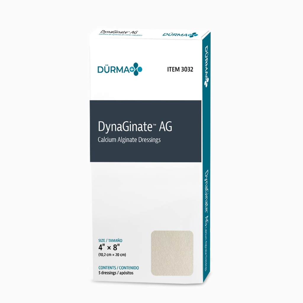 Dynarex DynaGinate AG Silver Calcium Alginate Dressings - 4 "x8", Wapnia Alginate Range Dressing with Silver Ions, 1 Case of 50 DynaGinate AG Dressings - 4 "x8" - 1 Pudełko po 5