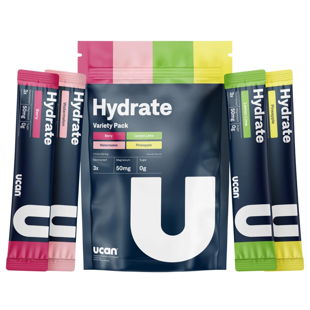 UCAN Hydrate Electrolyte Drink Mix (Variety Pack, 12 Stickpack) Sugar-Free, Keto- Friendly, Vegan, Non-GMO, Gluten- Free Electrolyte Proszek z potasu i magnezu dla biegaczy i sportowców