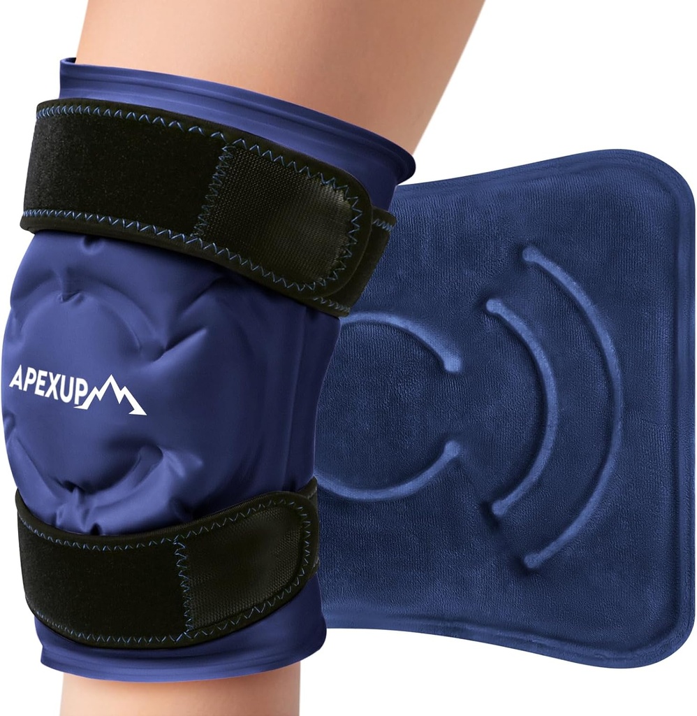 APEXUP Ice Pack for Knee Pain Relief, Duży opatrunek wielokrotnego użytku po zabiegu chirurgicznym, Elastyczny żel zimny Pack dla urazów, Ulga bólowa dla pleców, Ramię, Łokieć, Kolanko i Noga (Navy Blue, L, 1PK)