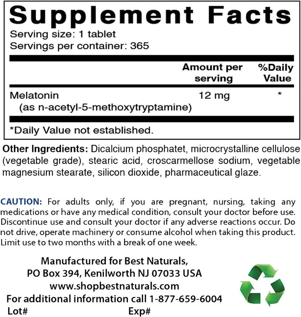 Najlepsi naturalni Melatonina 12 mg & Biotin 10 000 Mcg