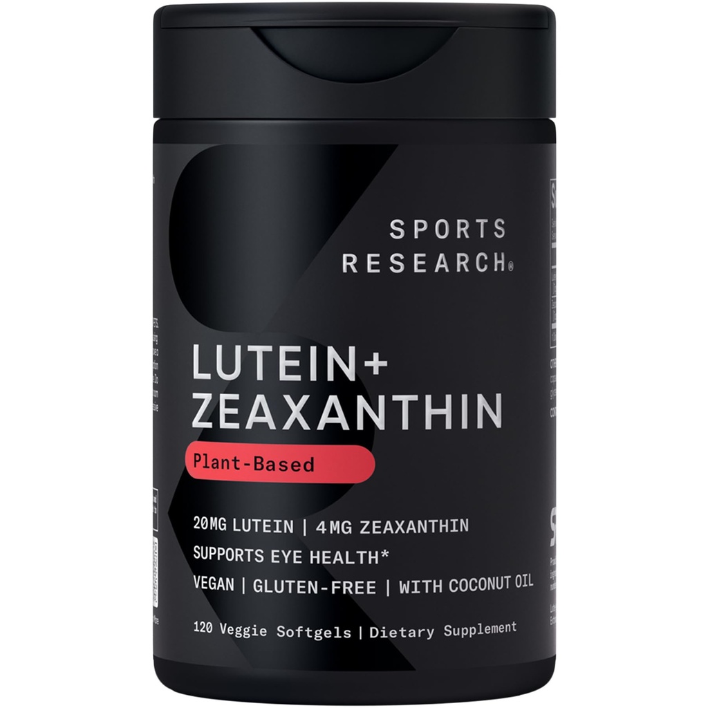 Sports Research ® Lutein i Zeaksantyna Kapsułki - Suplement do wsparcia zdrowia oczu Made with Lute- Gen ® and Organic Coconut Oil - Vegan Friendly & Non-GMO Verified - 120 Veggie Softgels
