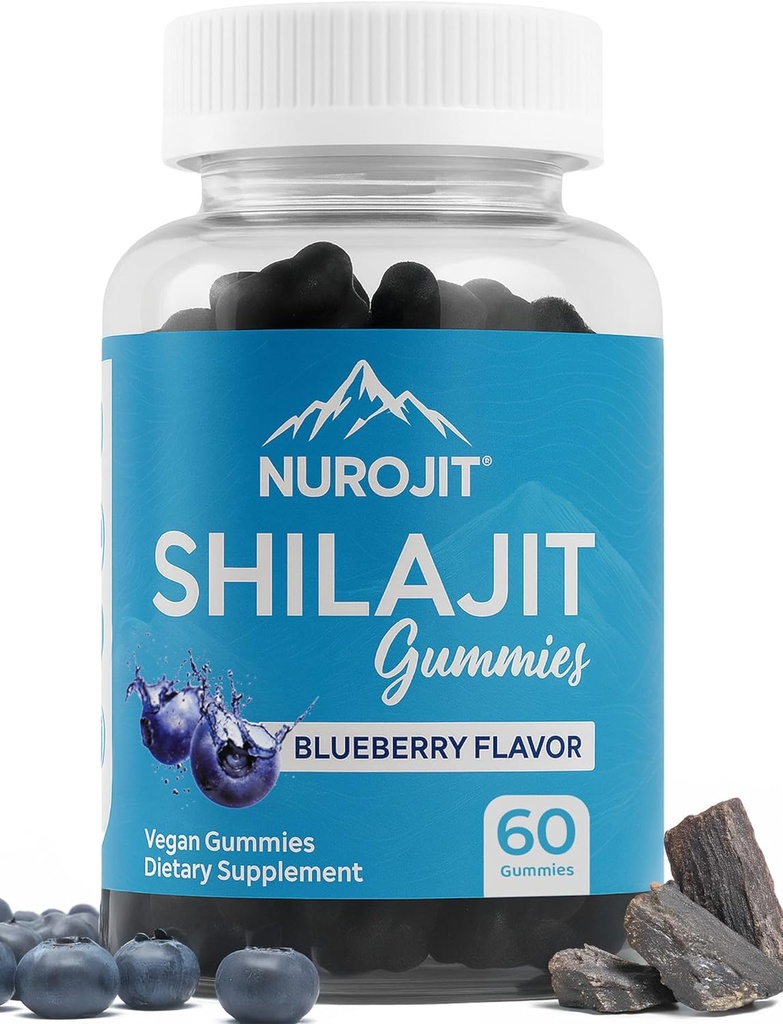 Shilajit Gummies, Blueberry Flavor, Himalayan Extract, Lab Tested, Non-GMO, Gluten Free, Vegan Friendly, Mes- Free Alternative Resin, Simple Addition to Daily Routine, 60 Vegan Gummies