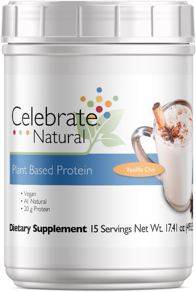 Świętuj Vitamin Vegan Protein Powder - Wszystkie rośliny oparte na białku mieszanka - 20 g Pea Protein & 3g Fiber, do popobariatrycznej chirurgii - Vanilla Chai (15 Służenia)
