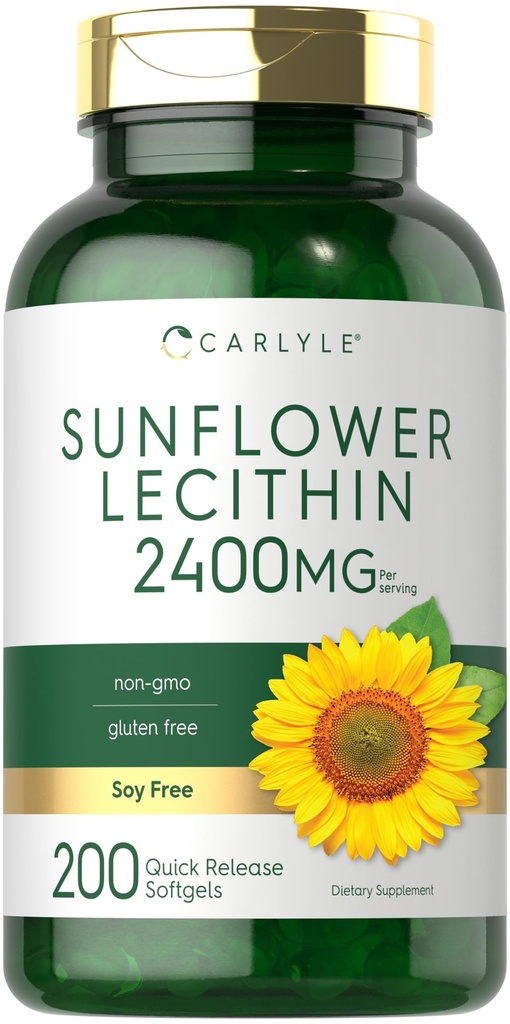 Carlyle Sunflower Lecithin Softgel Capsules | 2400mg | 200 Pills | Rich in Phosphatidyl Choline | Non-GMO, Soy Free, Gluten Free Supplement