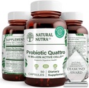 Natural Nutra Probiotic Quattro - Advanced Probiotic Supplement with 4 Powerful Strains Including Lactobacillus Acidophilus, Bifidus - Supports Digestive and Immune Health - 50 Vegetarian Capsules