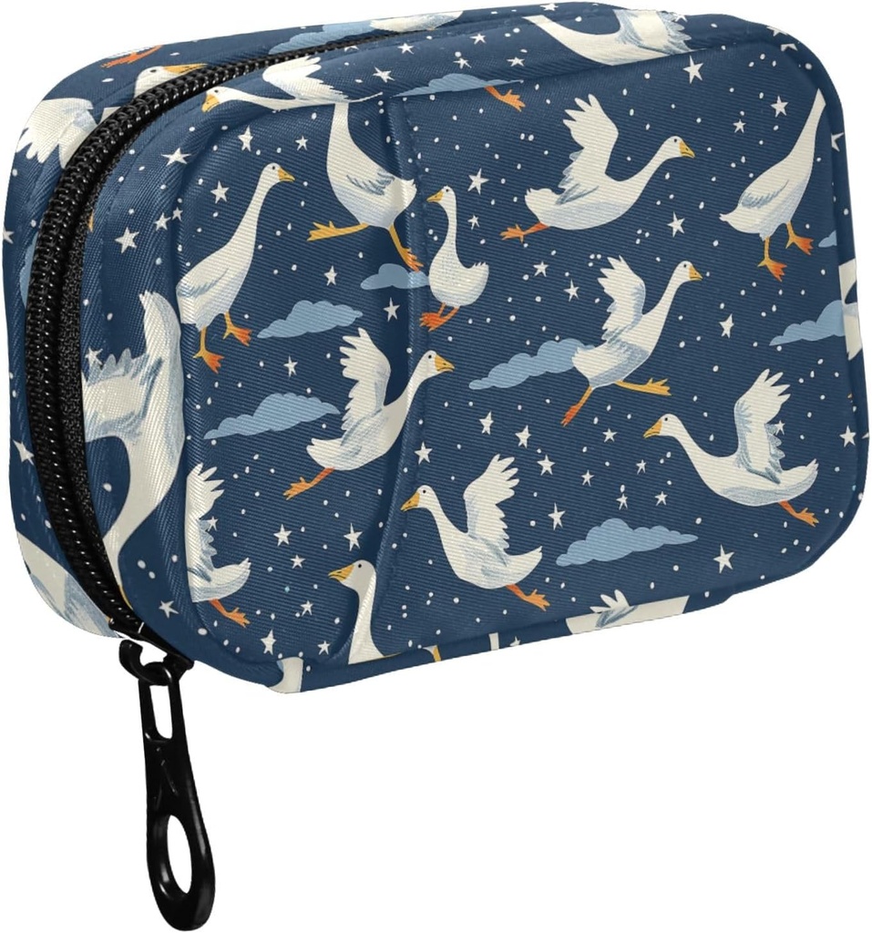 Fustylead Funny Geese Flying in Nightsky and Stars Travel Pill Organizer Bag with Zipper Small Pill Box 7 Day Pill Case for Purse Storage Tygodniowy suplement witaminy
