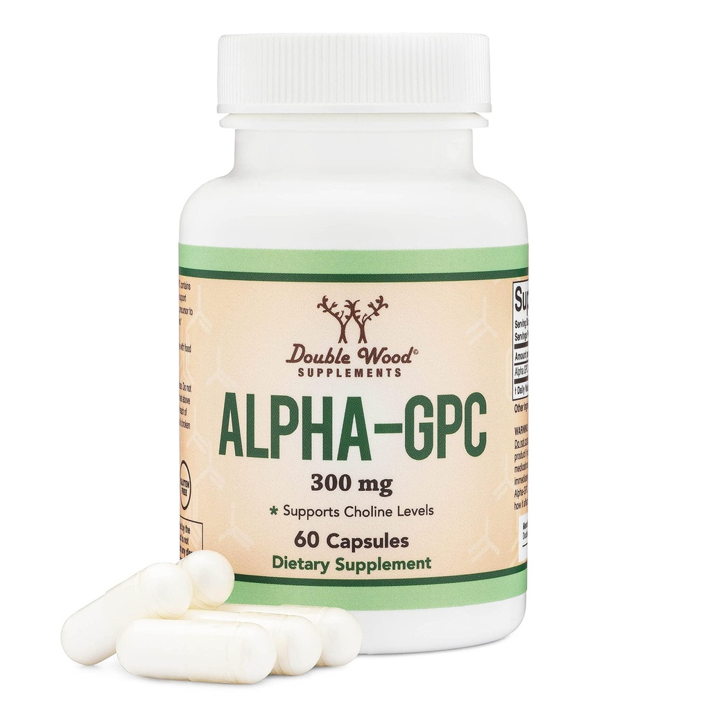 Alpha GPC Choline Brain Supplement for Acetylcholine (60 Count, 600mg Servings) Advanced Memory Formula, Focus and Brain Supplement, Focus Supplement (Productured in the USA) by Double Wood