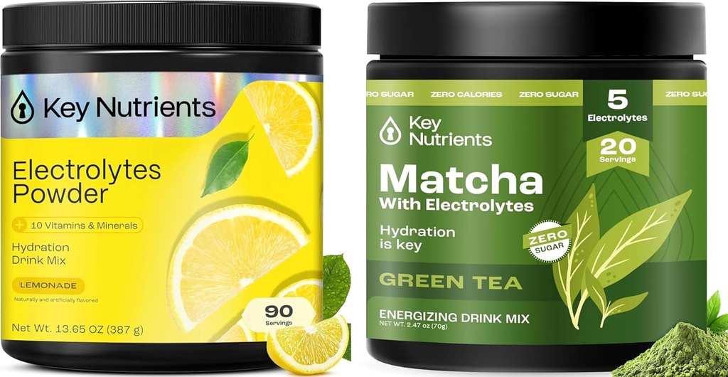 KLUCZOWE NUTRIMENTY Deal Bundle - Lemoniada Electrolytes Powder (90 Słupki) + Match Powder z Electrolytes for Hydration and Energy (20 Słupki)