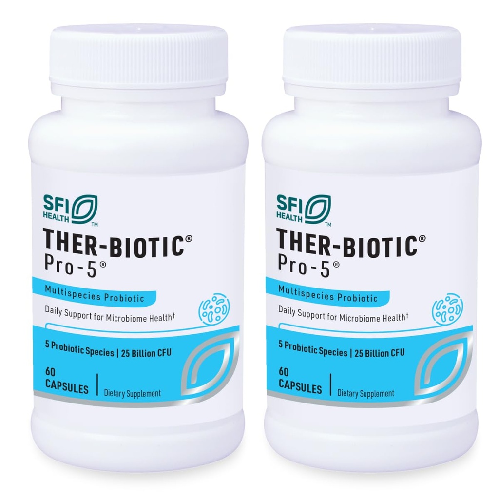 Klaire Labs SFI Health Pro- 5 Probiotic - 25 Miliard CFU High Dose Multispecies Gut Recolonization Support for Men & Wolny od alergii i dairy (60 kapsułek, 2 opakowania)