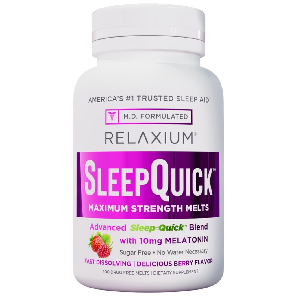 Relaxium Sleep szybkie maksymalne stężenie topnienia, szybko działająca pomoc senna z 10 mg Melatonina, suplement diety bez leków, Wegan, Gluten Free, Made in USA, 100 Sług, Berry Flavor