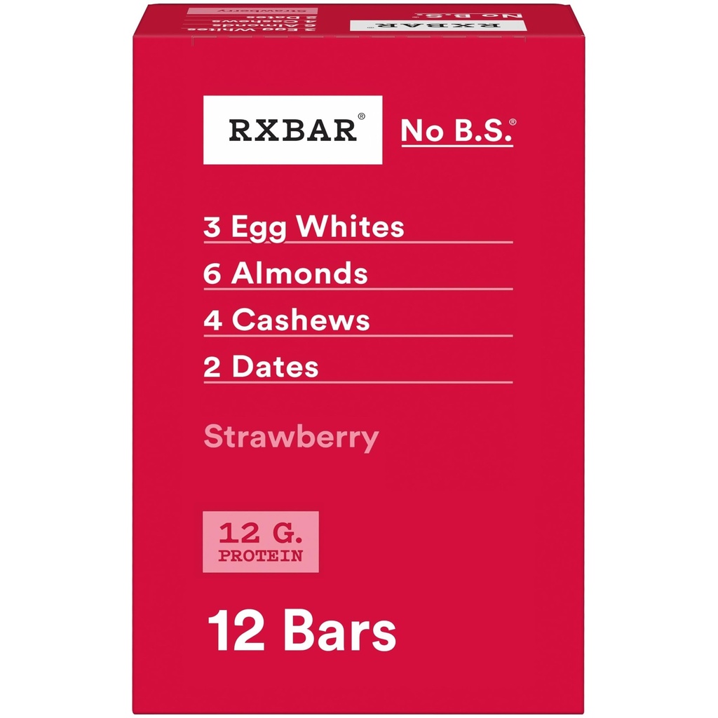 RXBAR Protein Bars, 12g Protein, Gluten Free Snacks, Truskawka, 22oz Box (12 Barów)