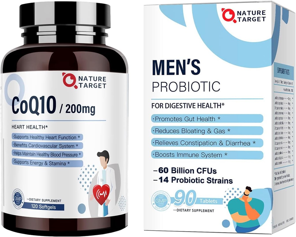 NATURE DOCELOWE Probiotyki dla mężczyzn 60 Miliard CFUs14 Szczepy & CoQ10 200mg Softgels z PQQ Przeciwutleniaczem dla Heart- Zdrowie i Produkcja Energii