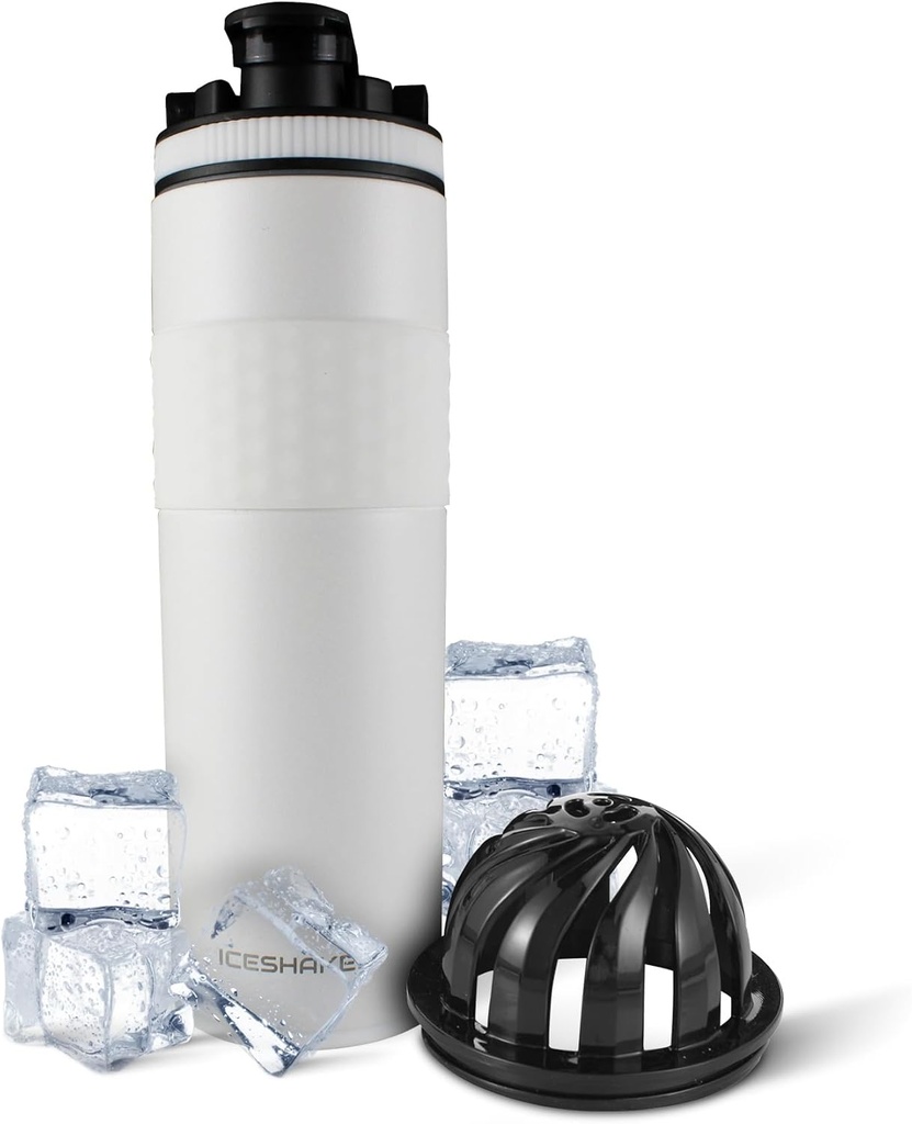 Ice Shaker Izolowana stal nierdzewna Shaker Butelka 124; 20 oz, Biały 124; Zimno na 24 + Godziny 124; Izolowany Puchar z Twist- na Agitator 124; Bezsodowa Butelka do Shakes Protein, Woda, Smoothies, Koktajle
