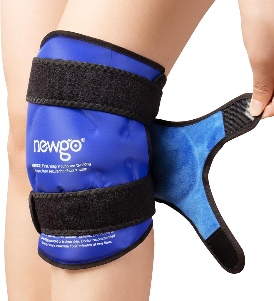 NEWGO Ice Pack dla urazów kolanowych wielokrotnego użytku, Knee Ice Pack owiń wokół całego kolana do odzysku chirurgii zastępczej, żel zimny Pack do Meniscus Tear, ACL, Obrzęk ulgi bólowej - niebieski