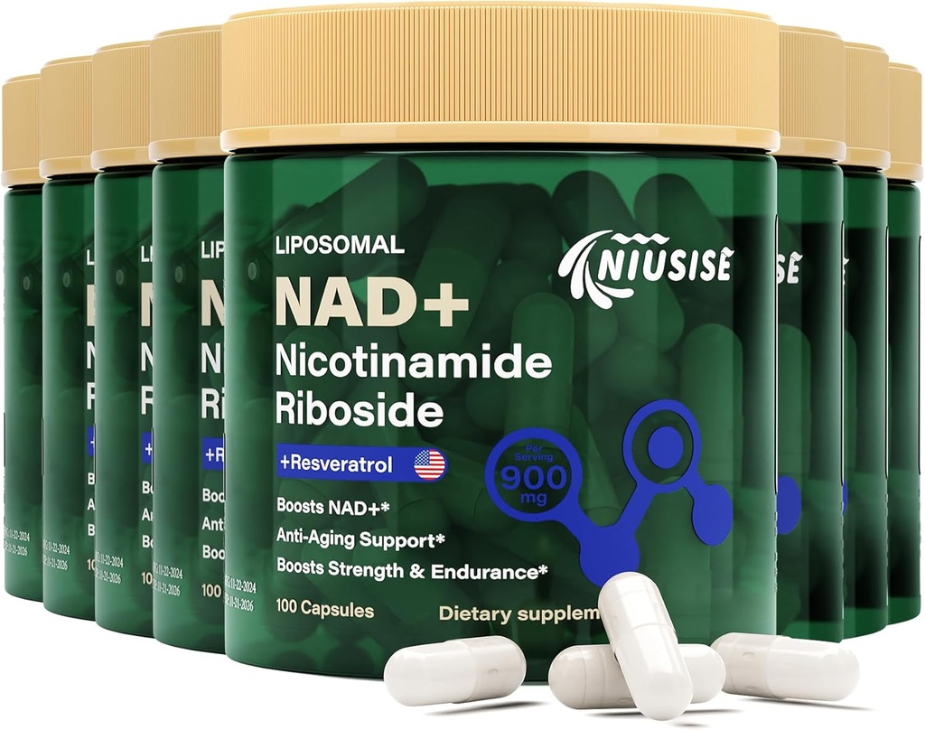 Suplement NAD, NAD Nikotynamid Riboside 900 Mg dla mężczyzn i kobiet, Liposomal NAD + Suplement z Nikotynamid Riboside, Resveratrol & Quercetin, Energia, Boost NAD +, 800 kapsułki