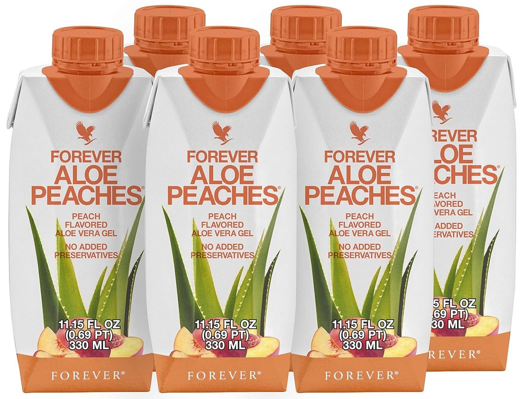 Forever Living - Forever Aloe Peaches - Wspiera trawienie, system immunologiczny, poziomy energii Brak środków konserwujących, Wegan, Bez glutenu - 6 opakowań
