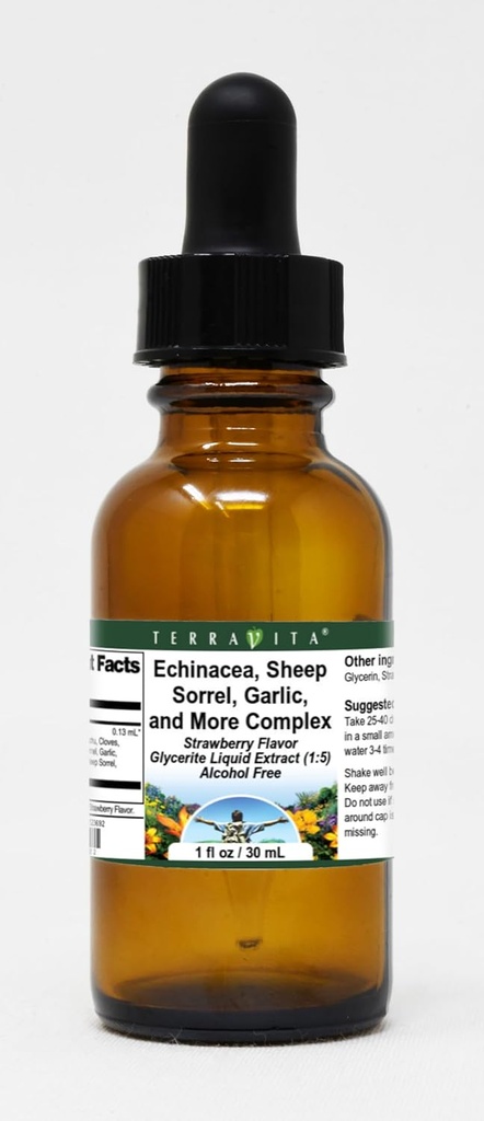 Terravita Echinacea, Sorrel owiec, Czosnek, i bardziej złożony ekstrakt płynny glicerolu (1: 5) - Strawberry Flavored (1 oz, ZIN: 523692)